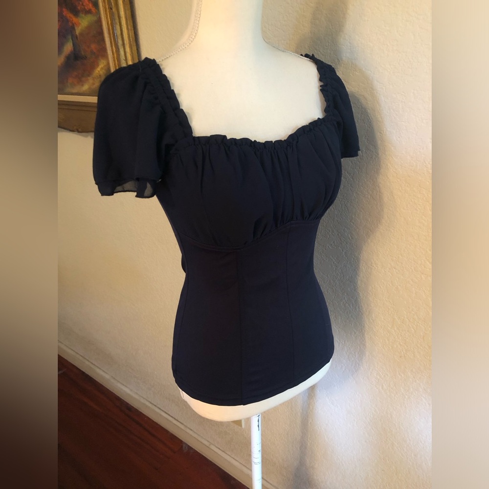 Navy retro top with flutter sleeves Scarlet Darkness vintage renaissance peasant
